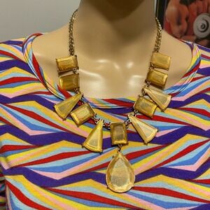 Statement‎ Necklace Gold Tone Geometric Shapes Chain Fashion Jewelry